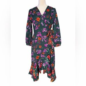 Calvin Klein Floral Long Sleeve Dress - Green with sunset flowers